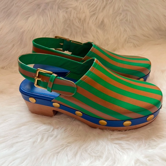 New CHARLOTTE STONE Jona Striped Studded Slingback Low Heel Clogs in Kite Stripe - Picture 10 of 16